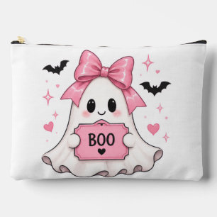 Pink Bow BOO Ghost Coquette Halloween Accessory Pouch
