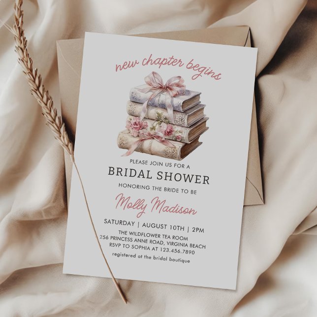 Pink Bow Book New Chapter Begins Bridal Shower Invitation (Creator Uploaded)
