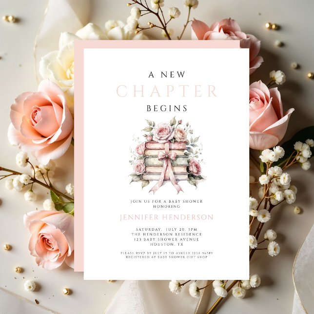 Pink Bow Books A New Chapter Begins Baby Shower Invitation (Pink Bow Books A New Chapter Begins Baby Shower Invitation)