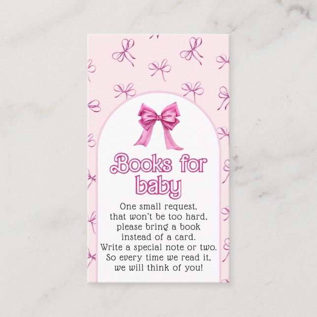 Pink Bow Books Baby Girl Shower Enclosure Card (Front)