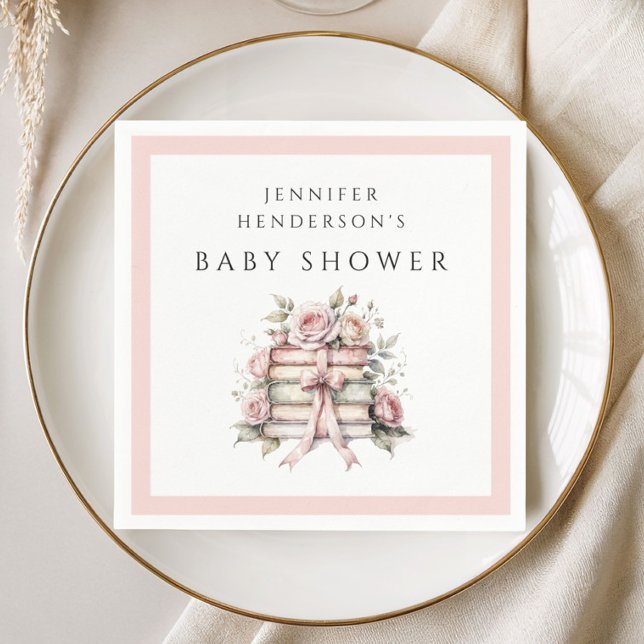 Pink Bow Bookstack Baby Shower Napkin (Pink Bow Bookstack Baby Shower Napkins)