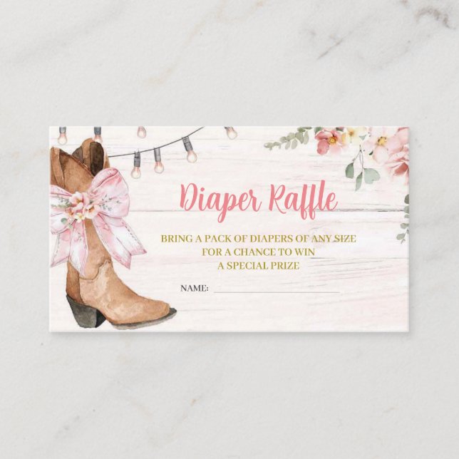 Pink Bow Boots Diaper Raffle Card (Front)