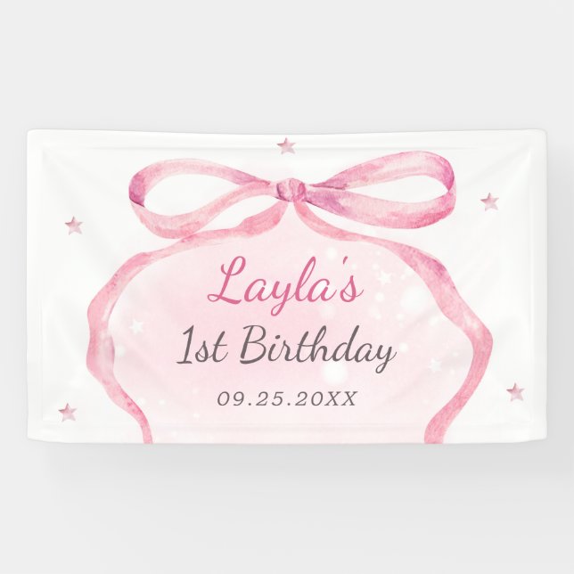 Pink Bow Boutique 1st Birthday Party  Banner (Horizontal)