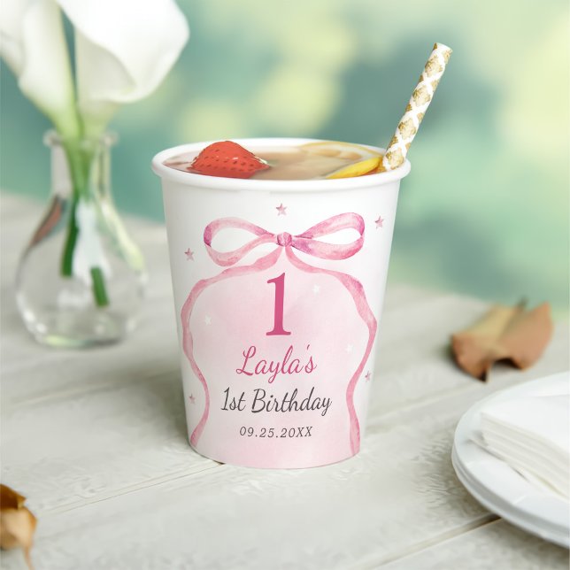 Pink Bow Boutique 1st Birthday Party  Paper Cups (Creator Uploaded)