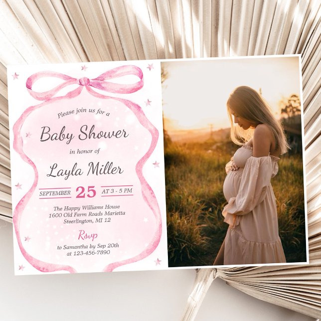 Pink Bow Boutique Baby Shower Photo Invitation (Creator Uploaded)