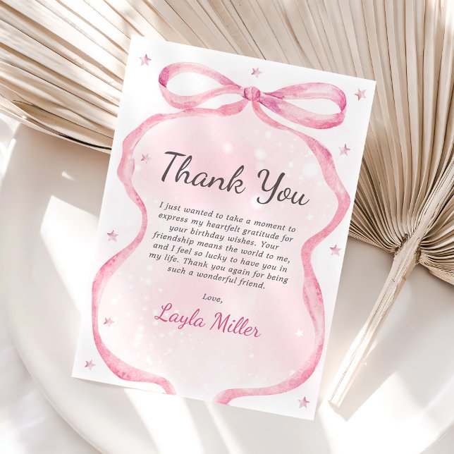 Pink Bow Boutique Birthday Party  Thank You Card (Creator Uploaded)