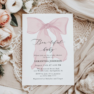 Pink Bow Bowtiful Baby Girl Baby Shower Invitation