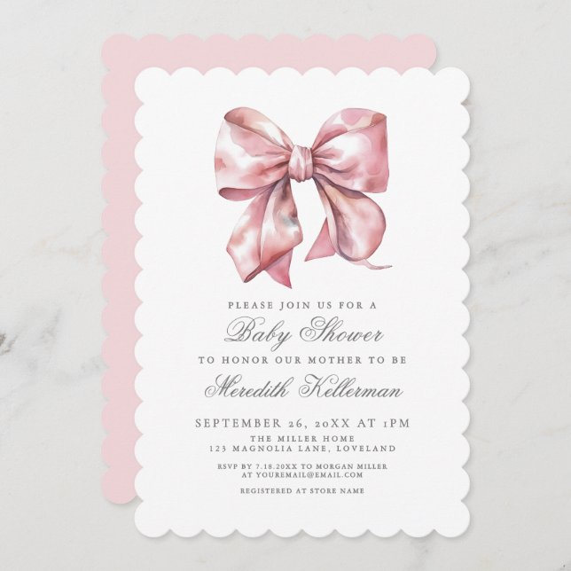 Pink Bow Boy Shower Invitation (Front/Back)
