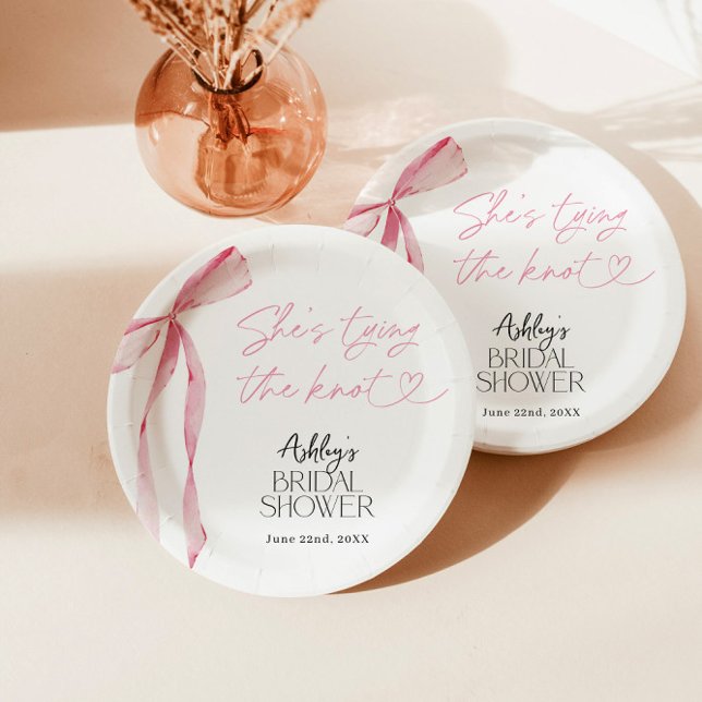 Pink Bow Bridal Shower, Elegant Bridal Shower Paper Plate (Creator Uploaded)