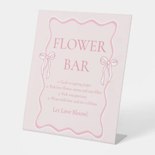 Pink Bow Bridal Shower Flower Bar Pedestal Sign