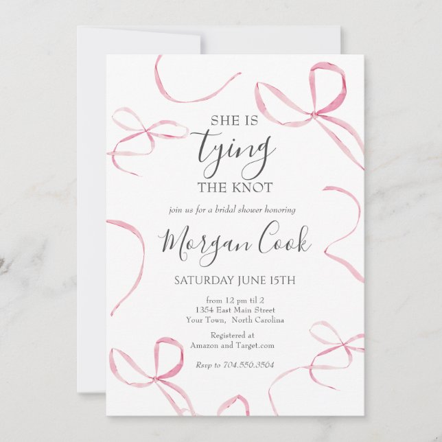 Pink bow Bridal Shower Invitation Tying the Knot  (Front)