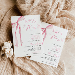 Pink Bow Bridal Shower Invite   Boho Ribbon Bridal