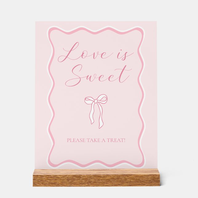 Pink Bow Bridal Shower Love is Sweet Favour Acrylic Sign (Creator Uploaded)