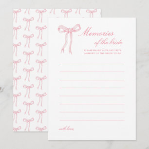 Pink Bow Bridal Shower Memories of Bride Advice Card