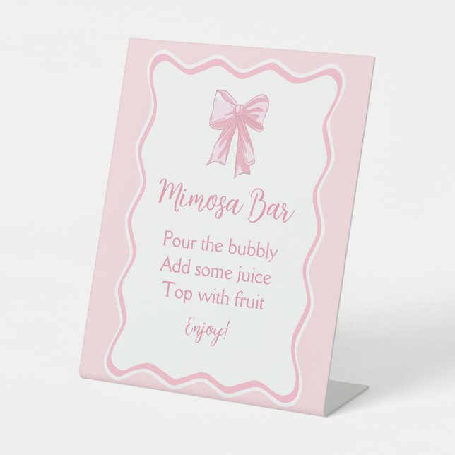 Pink Bow Bridal Shower Mimosa Bar Pedestal Sign (Front)