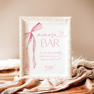 Pink Bow Bridal Shower Mimosa Bar Sign, Bubbly Bar Poster