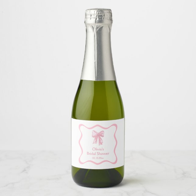 Pink Bow Bridal Shower Mini Champagne Sparkling Wine Label (Front)