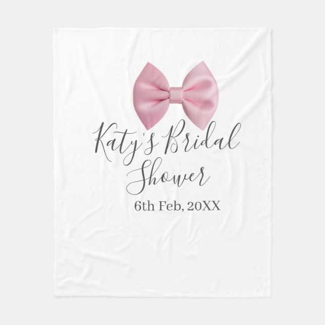 Pink bow bridal shower name date pastel stylish te fleece blanket (Front)