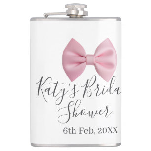 Pink bow bridal shower name date pastel stylish te hip flask