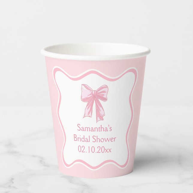 Pink Bow Bridal Shower Paper Cups (Front)