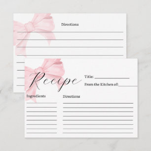 Pink Bow Bridal Shower Recipe Card