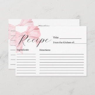 Pink Bow Bridal Shower Recipe Card