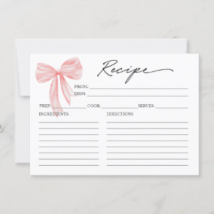 Pink Bow Bridal Shower Recipe Card