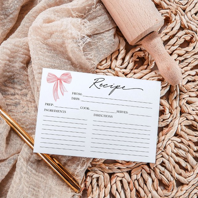 Pink Bow Bridal Shower Recipe Card (Creator Uploaded)