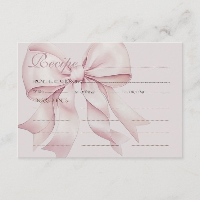 Pink Bow Bridal Shower Recipe Enclosure Card (Front)