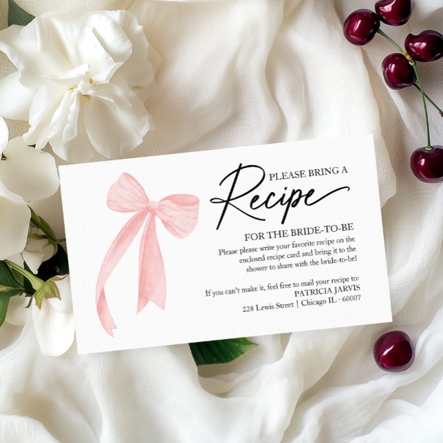 Pink Bow Bridal Shower Recipe Request Enclosure  (Creator Uploaded)