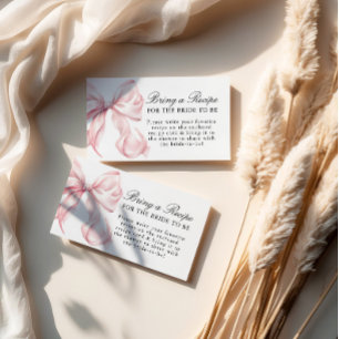Pink Bow Bridal Shower Recipe Request Enclosure Card