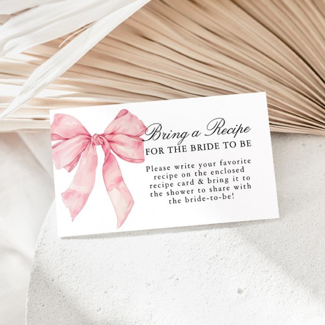 Pink Bow Bridal Shower Recipe Request Enclosure Card (Creator Uploaded)