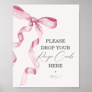 Pink Bow Bridal Shower Share a Recipe Card Sign