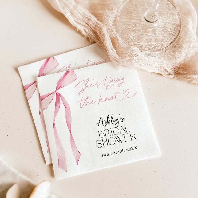 Pink Bow Bridal Shower, She's Tying the Knot Napkin (Creator Uploaded)