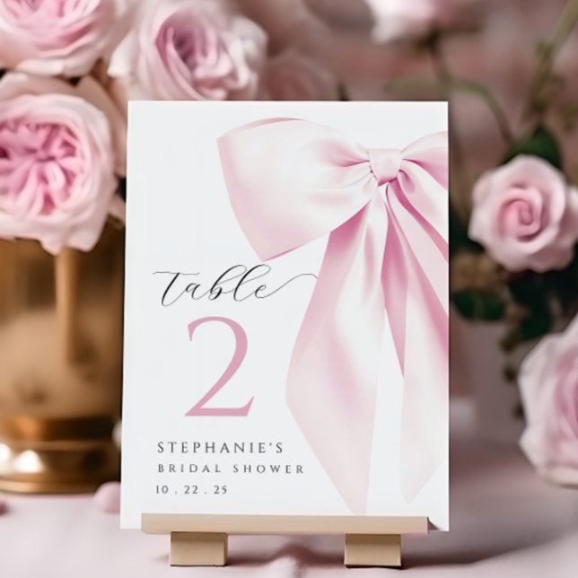 Pink Bow Bridal Shower Table Card (Creator Uploaded)