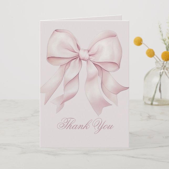Pink Bow Bridal Shower  Thank You Card (Front)