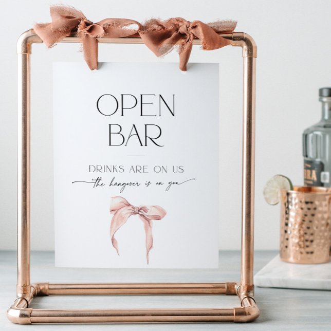 Pink Bow Bridal Shower Tying the Knot Open Bar Pedestal Sign (Creator Uploaded)
