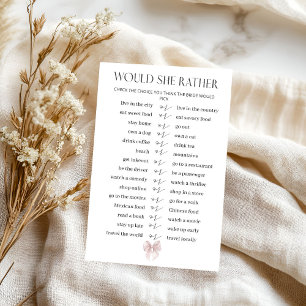 Pink Bow Bridal Shower Would She Rather Game