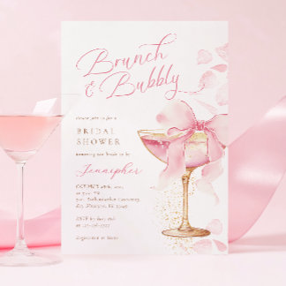 Pink Bow Brunch and Bubbly Bridal Shower  Invitation