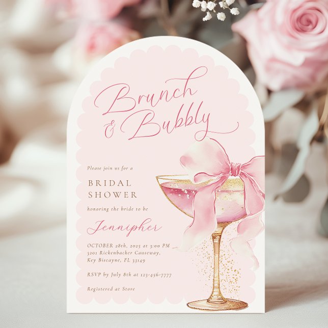 Pink Bow Brunch Bubbly Arch Bridal Shower  Invitation (Creator Uploaded)