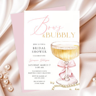 Pink Bow Brunch & Bubbly Bridal Shower Invitation