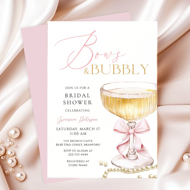 Pink Bow Brunch & Bubbly Bridal Shower Invitation (Creator Uploaded)