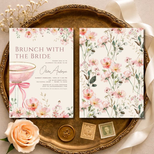 Pink Bow Brunch with The Bride Bridal Shower Invitation (Creator Uploaded)