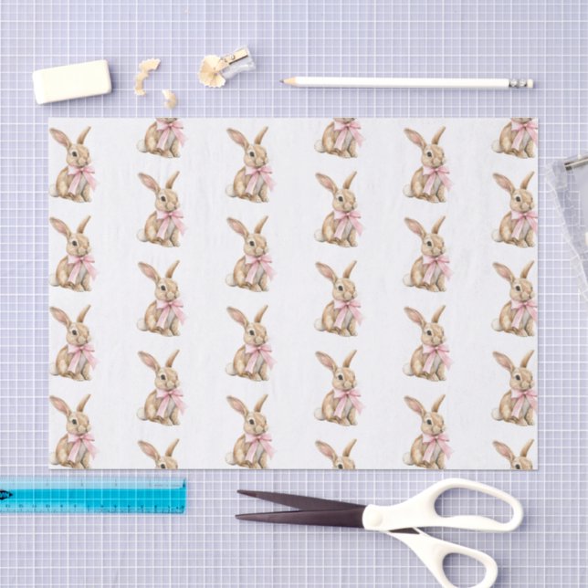 Pink Bow Bunny Rabbits Birthday   Tissue Paper (Craft)