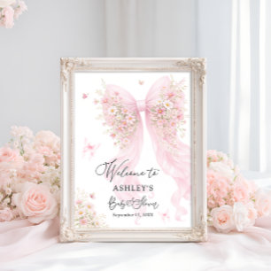 Pink Bow Butterfly Baby Shower Welcome Poster