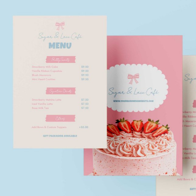 Pink Bow Cafe Menu Custom Bakery Pastel Cute (Creator Uploaded)