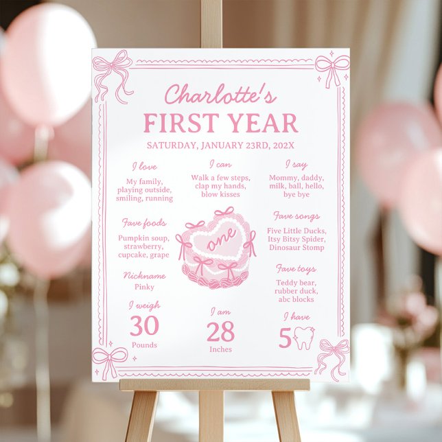 Pink Bow Cake 1st Birthday Milestone Sign (Creator Uploaded)