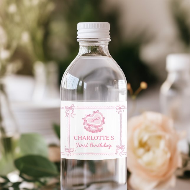 Pink Bow Cake Birthday Water Bottle Label (Creator Uploaded)