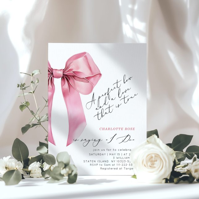 Pink Bow calligraphy True Love Bridal Shower Invitation (Creator Uploaded)