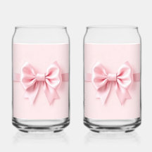 Pink Bow Can Glass Pair